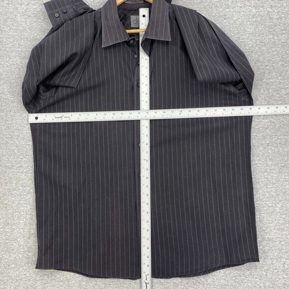 Calvin Klein Shirt Mens 17.5 Extra Large Black Striped Button Up Long Sleeve - Picture 6 of 10